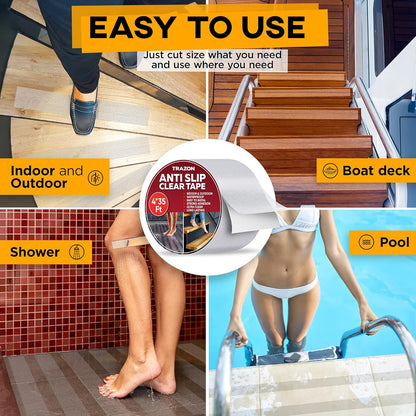 Grip Tape - Heavy Duty Anti Slip Tape for Stairs Outdoor/Indoor Waterproof 4Inch x 35Ft Safety Non Skid Roll for Stair Steps Ramp Traction Tread Staircases Grips Adhesive Non Slip Strips Walk Black