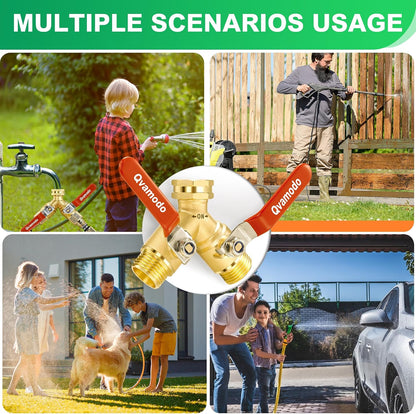 Garden Hose Splitter 3/4" GHT Full Flow 2 Way Brass Hose Splitter Heavy Duty All Metal Hose Y Splitter with Shutoff Outdoor Faucet Water Hose Splitter Y Valve Tap Adapter for Outdoor Garden