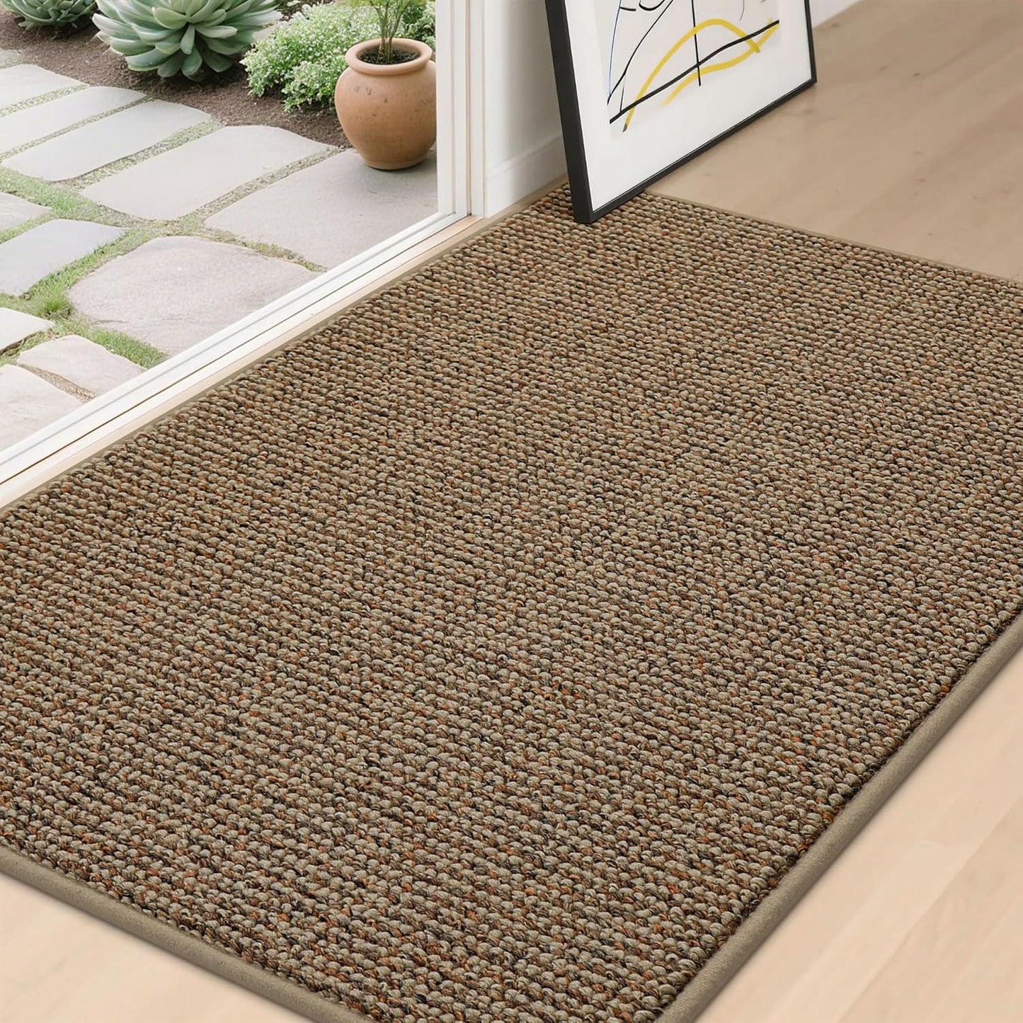 BEQHAUSE Dirt Trapper Door Mat 20" x 32", Non-Slip Washable Doormats Entrance Mat, Dirt Resistant and Absorbent Welcome Mat, Low Profile Floor Mats for Front Back Door and Entryway, Beige