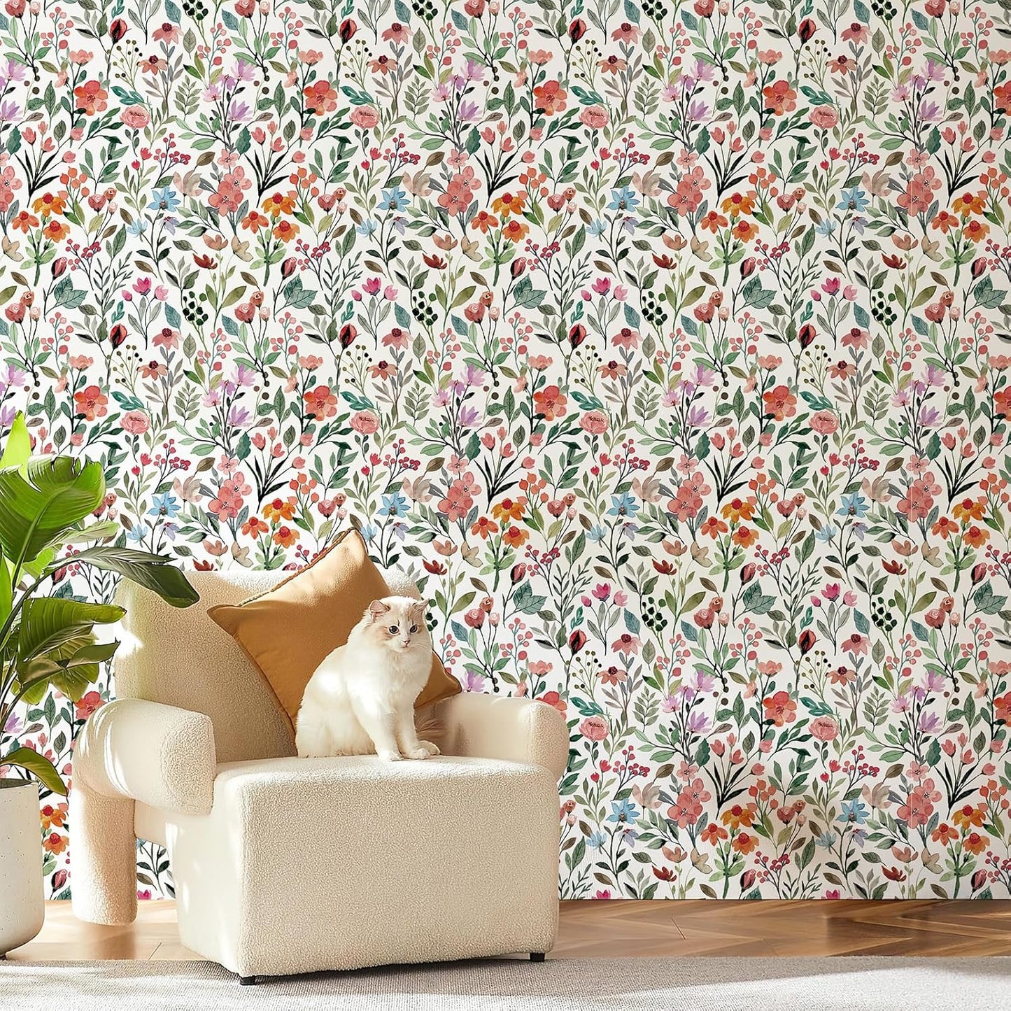 Simon&Siff Floral Peel and Stick Wallpaper, 17.3" x 120" Self Adhesive Wallpaper Boho Flower Kitchen Cabinets Furniture Decorative Renter Friendly Wall Paper