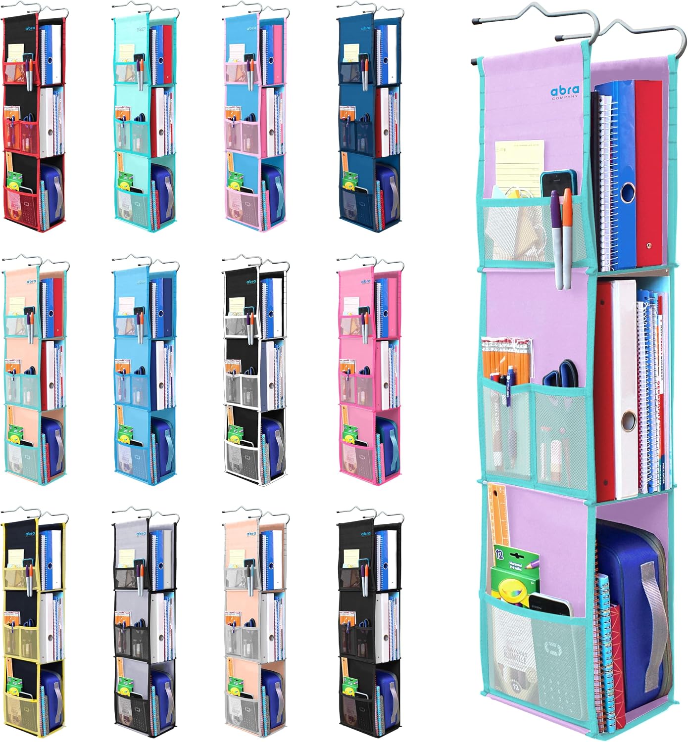 ABRA® 3 Shelf Hanging Locker Organizer for School, Gym, Work, Storage | Deep Shelves 6”x 9”| Eco-Friendly Fabric Healthy for Children | Adjustable School Locker Shelf 3 to 2 Shelves (Pink)
