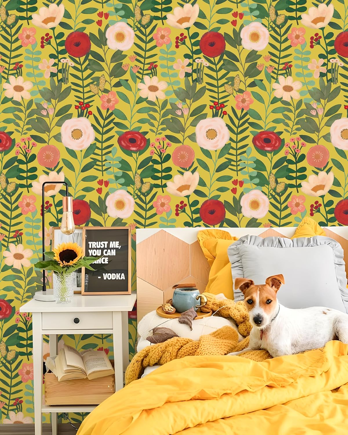 HAOKHOME Floral Peel and Stick Wallpaper Boho Vintage Wall Paper Removable for Bathroom Nursery Beige/Pink/Red Contact Paper 17.3in x 9.8ft