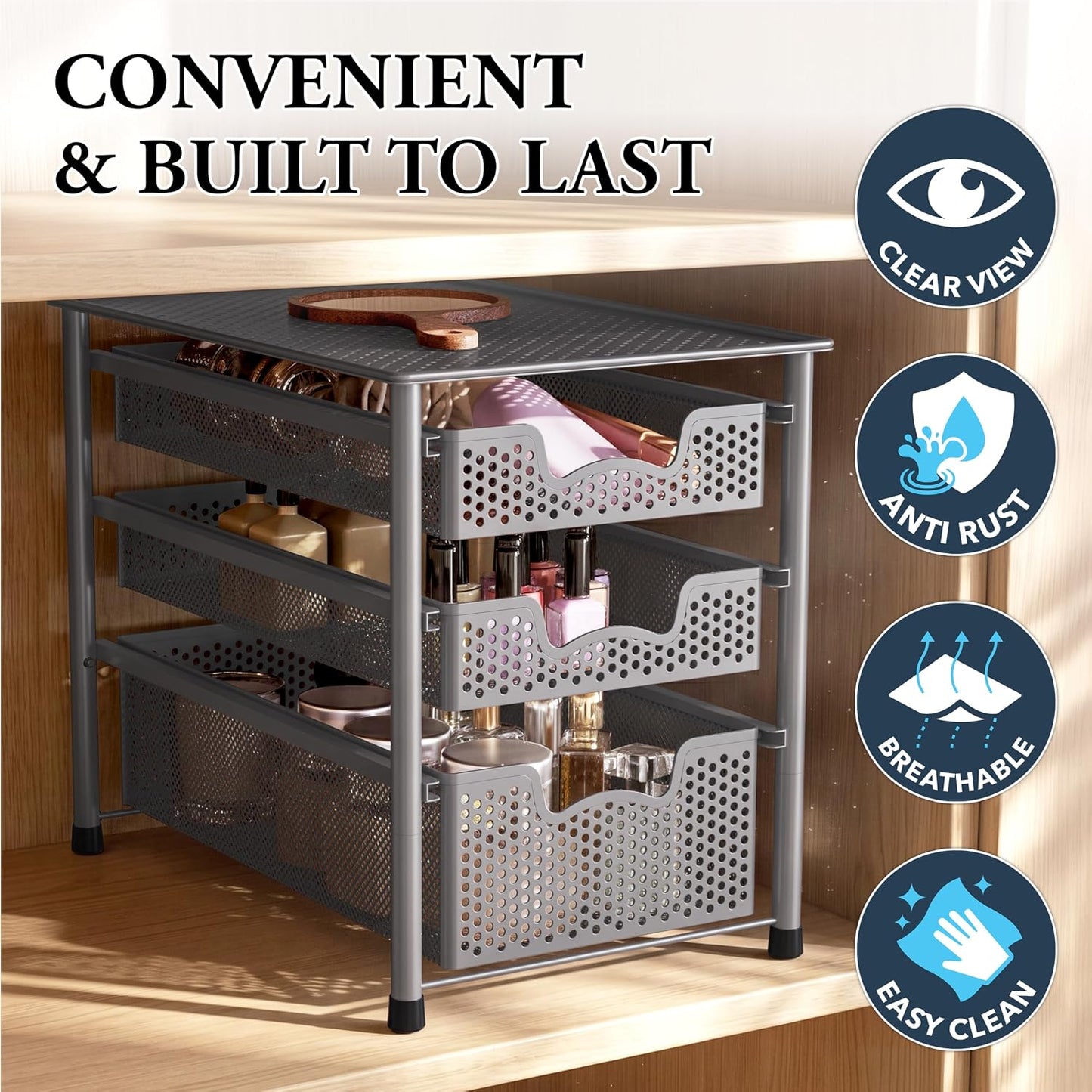 Simple Houseware Stackable 2 Tier Sliding Basket Organizer Drawer, White