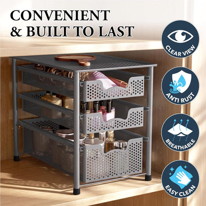 Simple Houseware Stackable 2 Tier Sliding Basket Organizer Drawer, White