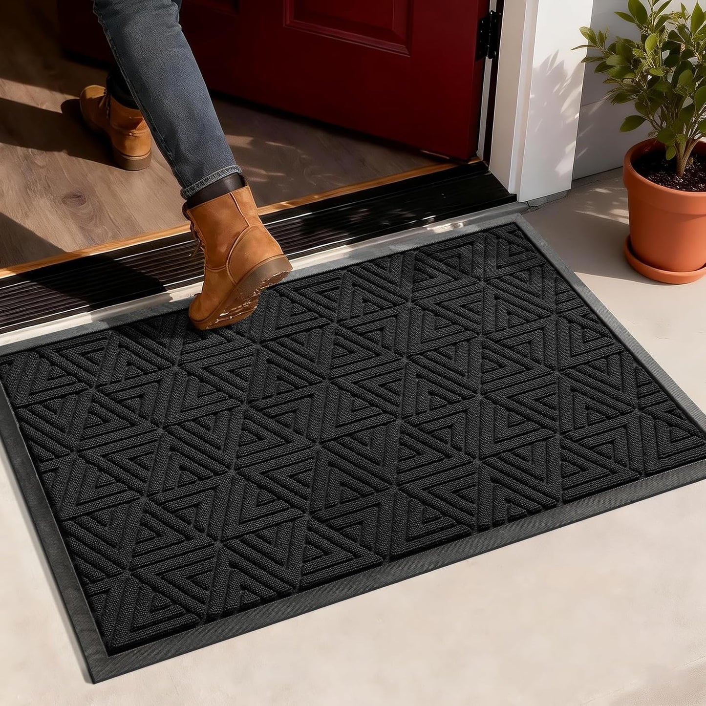 Yimobra Front Door Mat Outside Entrance 29.5x17, Waterproof Heavy Duty Outdoor Mats for Front Door, Non Slip Rubber Entry Mat for Garage Patio Indoor, Grey