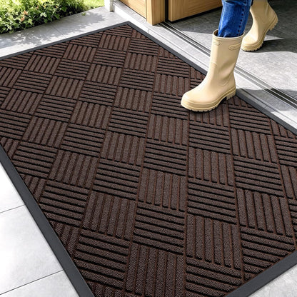OLANLY Front Door Mat Outside Entrance 29.5x17, Absorbent, Heavy Duty Sturdy Natural Rubber Doormat Indoor Outdoor, Stain and Fade Resistant, Non-Slip Low Profile Floor Mat for Entryway, Grey Diamond