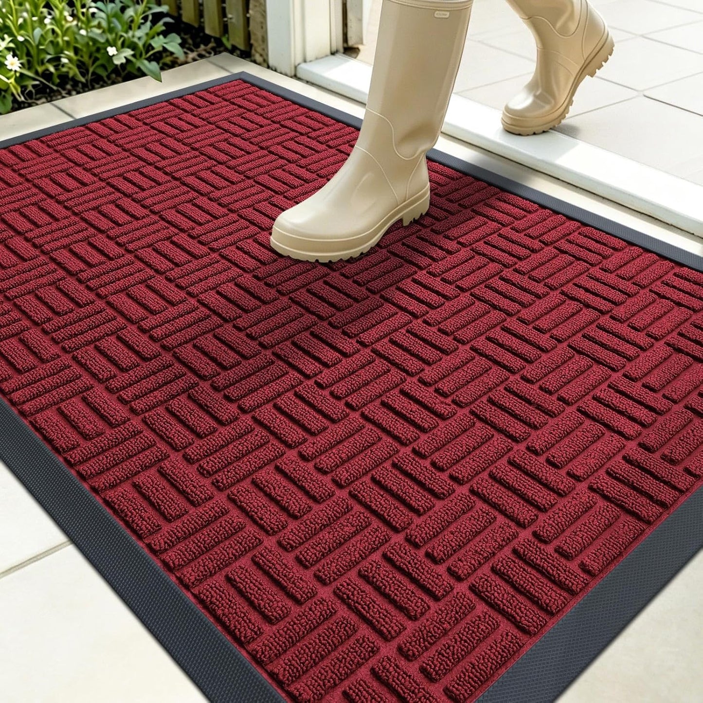OLANLY Front Door Mat Outside Entrance 29.5x17, Absorbent, Heavy Duty Sturdy Natural Rubber Doormat Indoor Outdoor, Stain and Fade Resistant, Non-Slip Backing Low Profile Floor Mat for Entryway, Grey