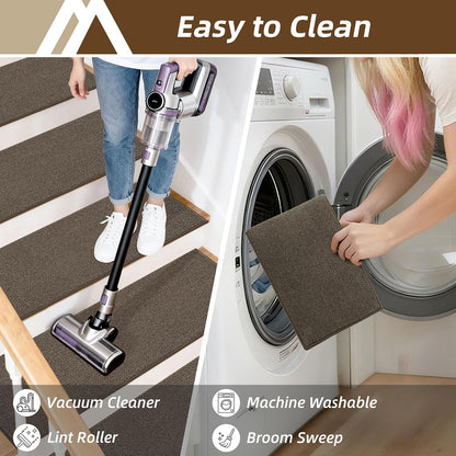 COSY HOMEER Stair Treads Non-Slip Carpet Stair Treads for Wooden Steps, Indoor Stair-Runner Rugs for Kids Elders & Pets 28"x9" (4Pc, Dark Gray)