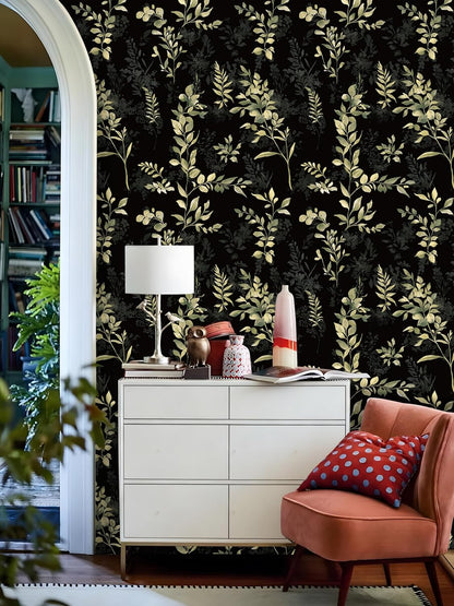 Floralplus Peel and Stick Wallpaper Boho Leaf Removable Wallpaper for Bathroom Renter Leaf Contact Paper for Locker Shelf Liner Vinyl Adhesive Wallpapers Wall Mural Decor 17.5 in x 118 in