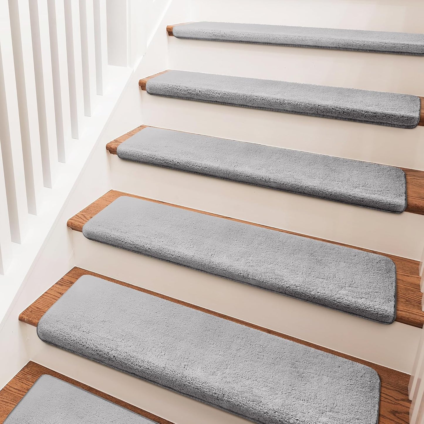 PURE ERA Carpet Stair Treads Ultra Plush 9.5" X 30"Soft Bullnose Indoor Stair Protectors Pet-Friendly Non-Slip Skid Resistant Tape Free Washable Reusable(2 Pieces,Brown)