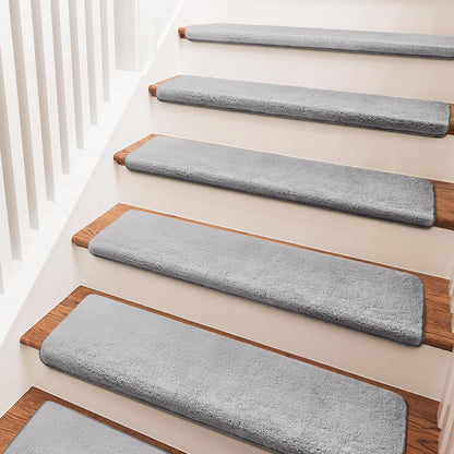 PURE ERA Carpet Stair Treads Ultra Plush 9.5" X 30"Soft Bullnose Indoor Stair Protectors Pet-Friendly Non-Slip Skid Resistant Tape Free Washable Reusable(2 Pieces,Brown)
