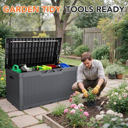 32 Gallon Deck Box Outdoor Indoor Waterproof Storage Box for Patio Furniture, Pool Accessories, Garden Tools, and Cushion Storage, Black