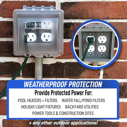 Sealproof 1-Gang Extra Deep Weatherproof in Use Outdoor Duplex Outlet Cover with Box Kit, Lockable, UL Extra Duty Compliant, 18 Configurations
