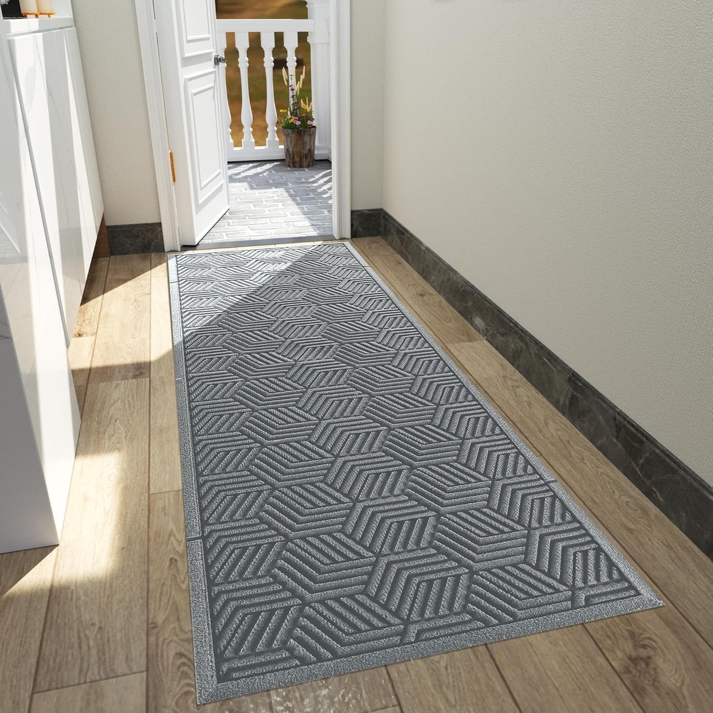 Yimobra Front Door Mat, All-Season Waterproof Outdoor Mat for Entrance with Drainage Holes, Heavy Duty Non-Slip Doormat for Garage Patio Entryway Indoor, 29.5x17, Red