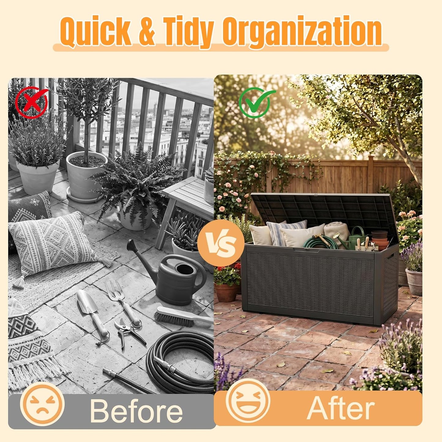 Outdoor Storage Box,38 Gallon Resin Deck Box,Waterproof & UV Resistant Lockable Package Delivery Bin,Toy Cabinet for Indoor & Outdoor