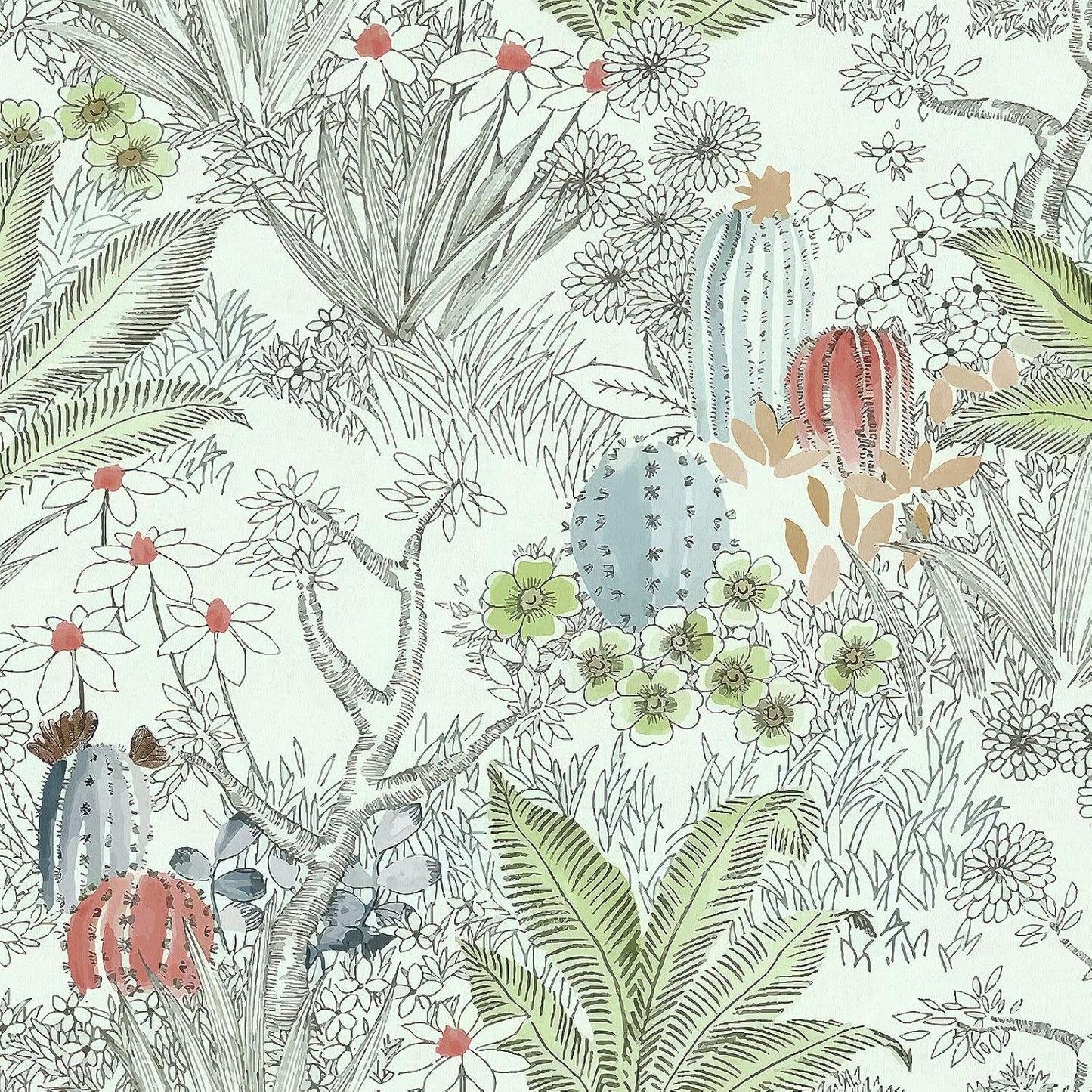 Wudnaye Boho Peel and Stick Wallpaper Catus Wallpaper 17.7" x 118.1"Vintage Floral Wallpapers Peel and Stick Botanical Removable Wall Paper Boho Self Adhesive Contact Paper for Bathroom Cabinets