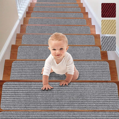 RIOLAND Stair Treads Carpet Non-Slip Indoor Stair Runners for Wooden Steps, Stair Rugs for Kids and Dogs, Set of 15, 8" X 30", Gray