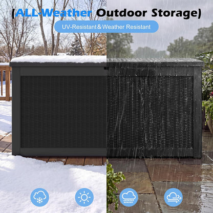 Outdoor Storage Box, 31 Gallon Resin Deck Boxes Outdoor Waterproof For Patio Furniture, Garden Tools, Pool Supplies, Lockable And UV Resistant (Rattan Gray)