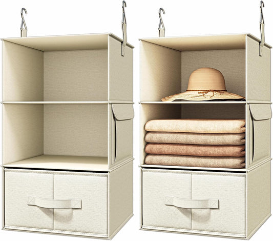 Vailando 6-Shelf Hanging Closet Organizer with 3 Drawers, 2 Separable 3-Shelf Closet Organizers and Storage for Wardrobe Organization, Hanging Dresser for Nursury & Dorm Clothes Organizer