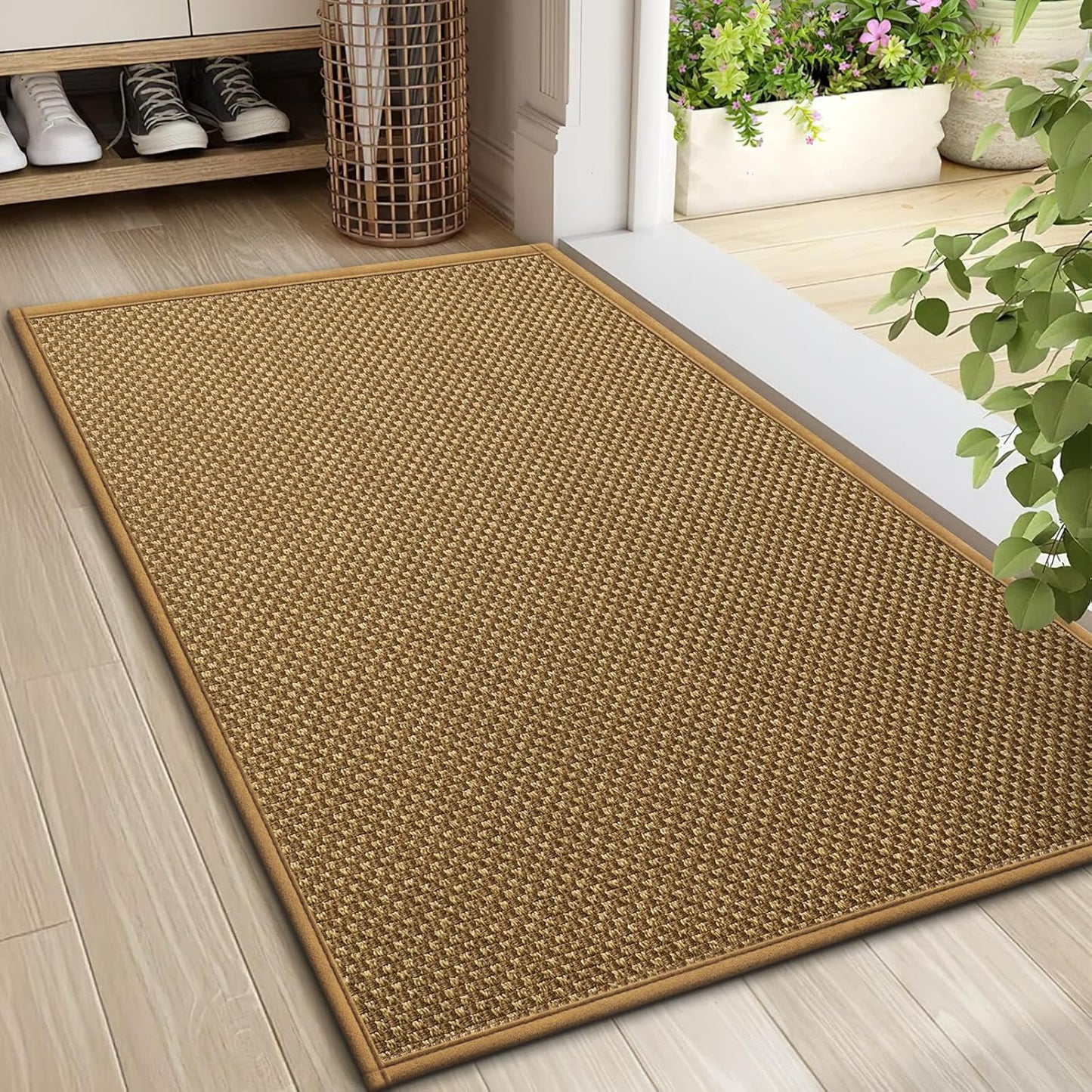 LEKEEPGO Door Mat 17"x29", Non Slip Door Mat Indoor Entrance, Rubber Backing Indoor Door mats Washable Absorbent Low-Profile Doormat Front Entryway Entry Resist Dirt Inside Door Mats, Khaki