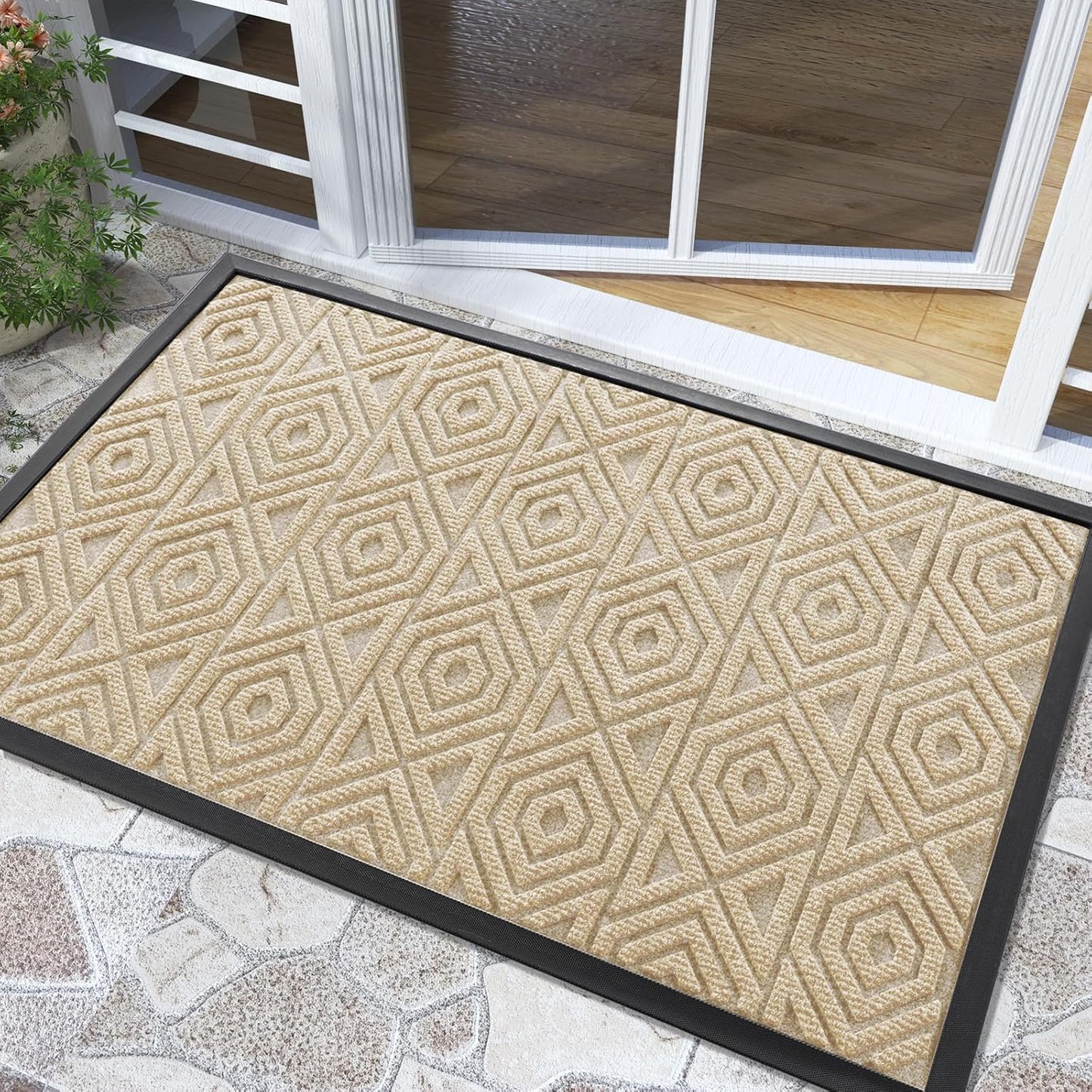 Yimobra Front Door Mat Outside Entrance 29.5x17, Waterproof Heavy Duty Outdoor Mats for Front Door, Non Slip Rubber Entry Mat for Garage Patio Indoor, Grey