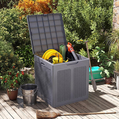Tangkula 25 Gallon Waterproof Outdoor Storage Box with Lockable Lid | PP Resin, Wicker Patterned, Indoor Outdoor Use, Portable, Versatility, for Deck, Pool, Patio Cushions, Garden Tools