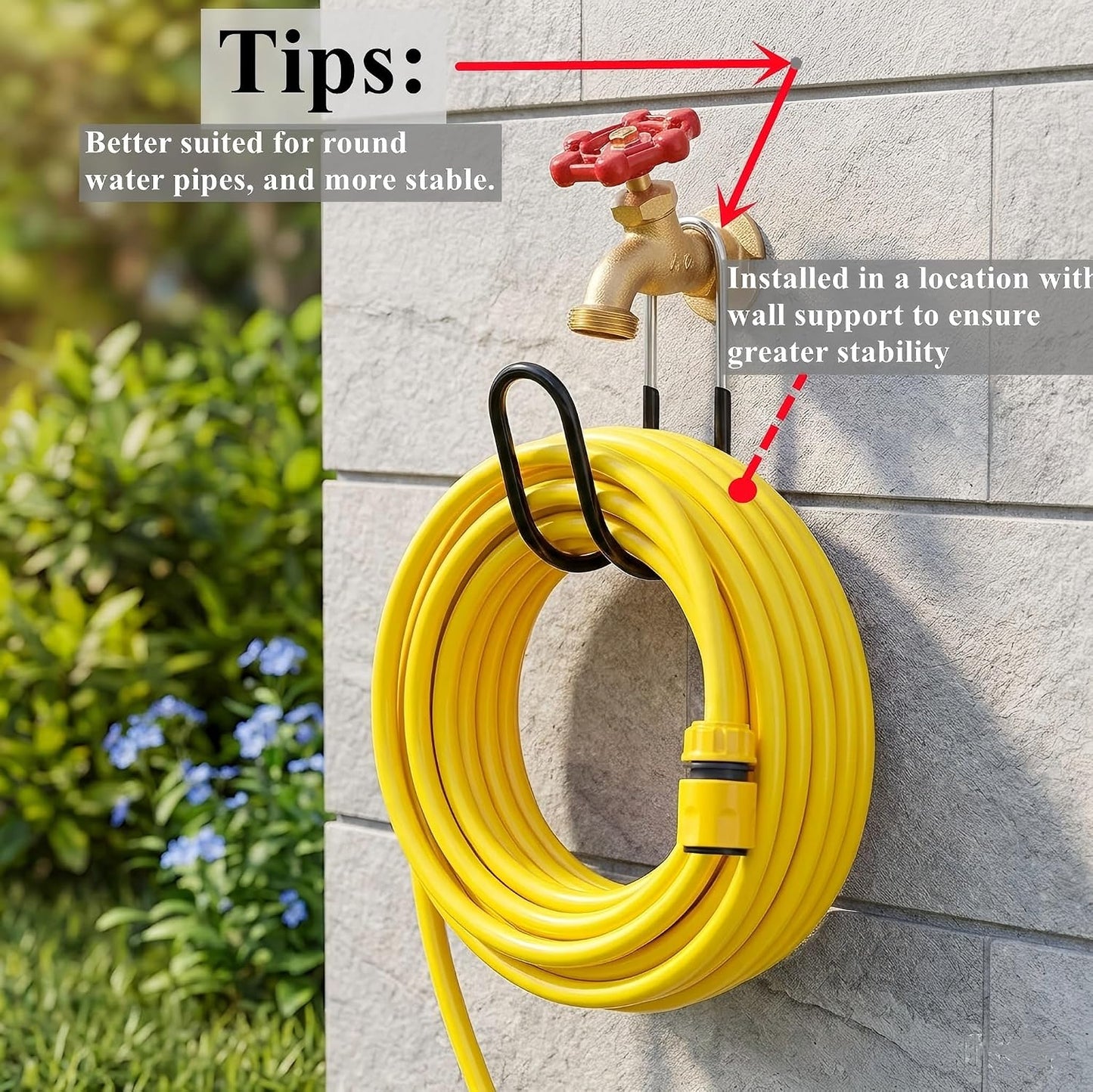 Metal Garden Hose Holder Wall Mounted Water Hose Holder for Outside Yard 304Stainless Steel Solid Hose Hook Holds Up to 50Ft(1, Black)