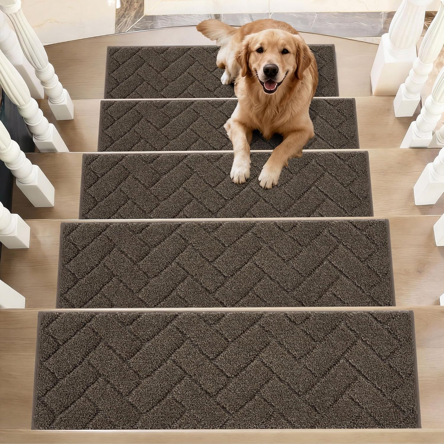 BEQHAUSE Stair Treads for Wooden Steps 28inX9in, Non Slip Carpet Stair Treads Indoor Stair Runners Machine Washable, Soft Stair Rugs Mat Surface Polyester TPE Backing, 4pcs, Charcoal