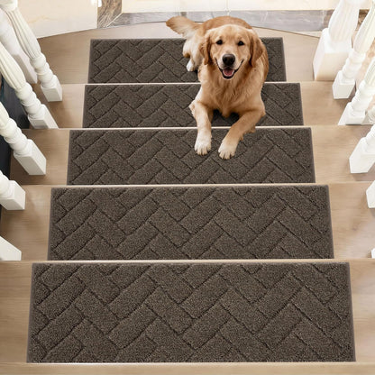 BEQHAUSE Stair Treads for Wooden Steps 28inX9in, Non Slip Carpet Stair Treads Indoor Stair Runners Machine Washable, Soft Stair Rugs Mat Surface Polyester TPE Backing, 4pcs, Charcoal