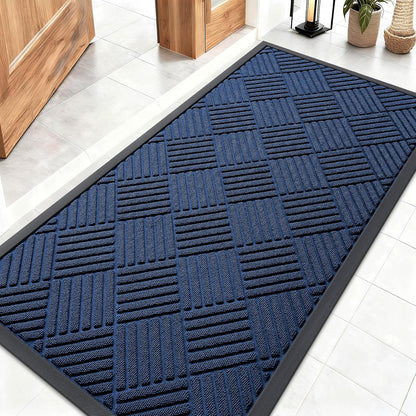 OLANLY Front Door Mat Outside Entrance 29.5x17, Absorbent, Heavy Duty Sturdy Natural Rubber Doormat Indoor Outdoor, Stain and Fade Resistant, Non-Slip Low Profile Floor Mat for Entryway, Grey Diamond