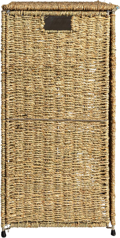 Household Essentials Brown ML-5445 Wicker 3 Compartment Laundry Sorter with Lid | 3 Section Clothes Hamper