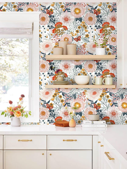 Dimoon 17.3''x78.7'' Peel and Stick Wallpaper Floral Cute Contact Paper Vintage Village Country Cottage Wallpaper Farmhouse Yellow Beige Renter Friendly Geometry Waterproof Embossed Kitchen Bedroom
