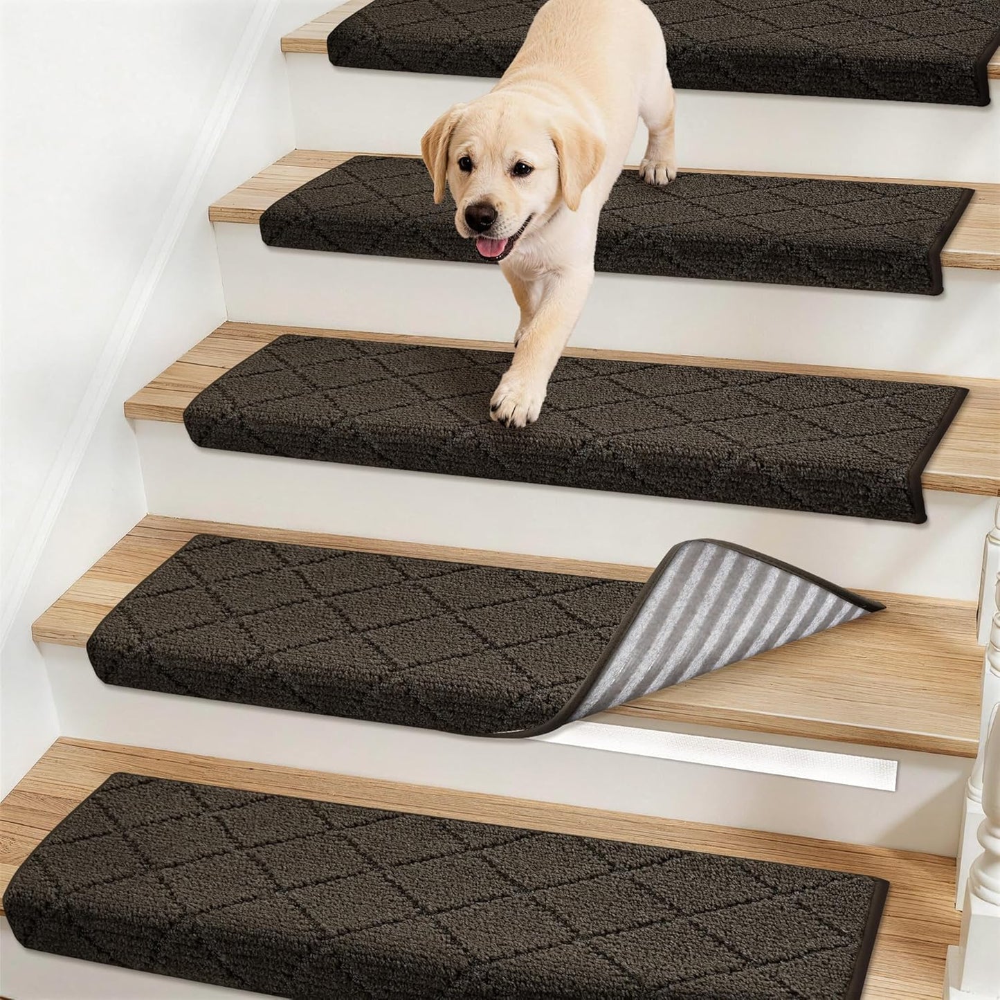 Self Adhesive Bullnose Carpet Stair Treads Non Slip,Grey,11"x30",3 Pack | Pet Friendly, Peel and Stick Stair Treads for Wooden Steps, Washable Stair Runner for Kids Elders, Edge Protection