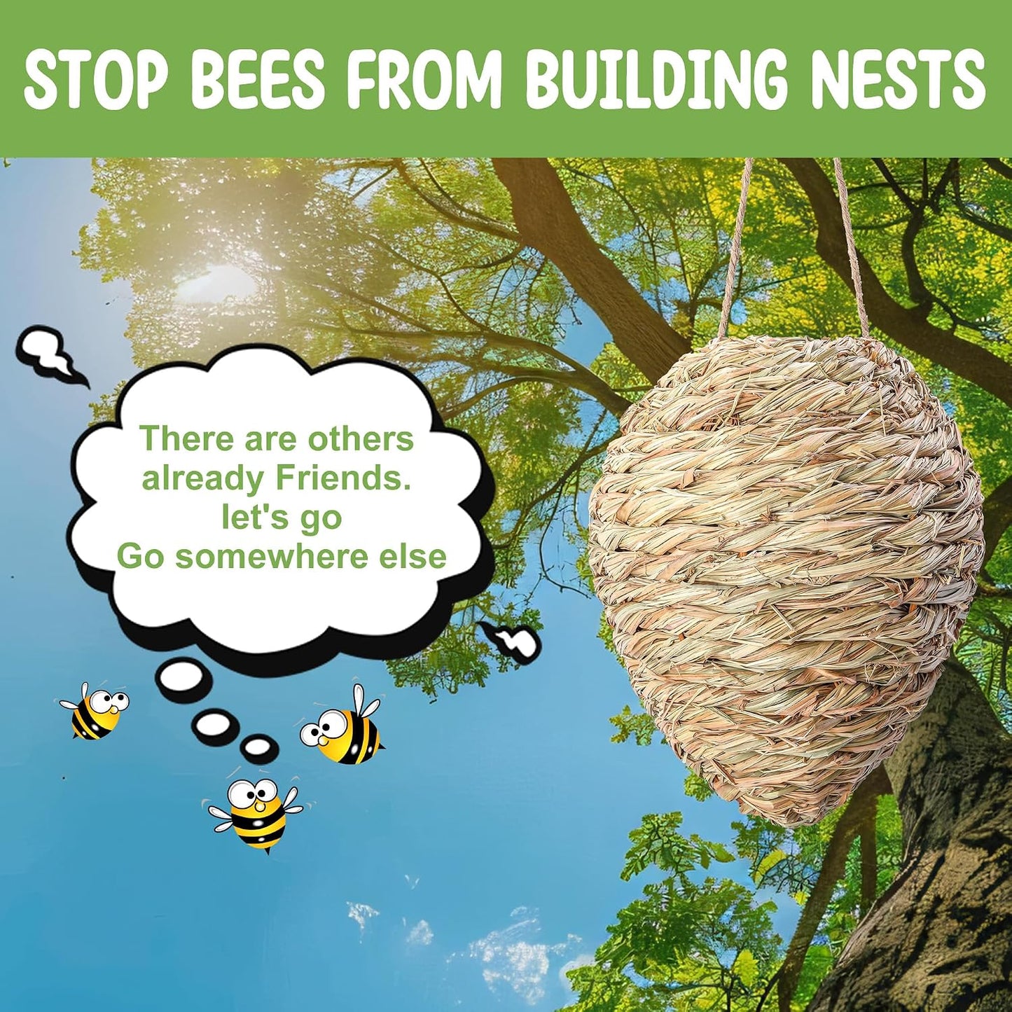 DECOHS 2 Pack Large Woven Reed Wasp Nest Decoy, 10 x 7.5 Inch Hanging Fake Wasp Nests Decoration, Faux Hornet Nest Wasps Deterrent for Outdoor Garden Yard Patio Eaves