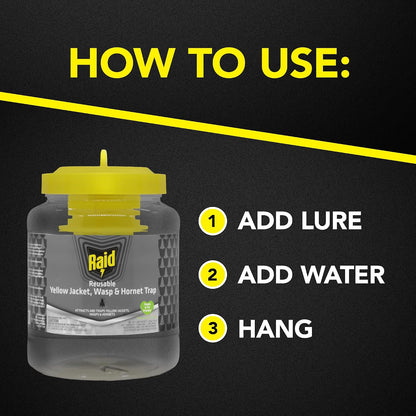 Raid Reusable Yellow Jacket, Hornet & Wasp Trap Refill, 1 Pack, Water-Activated Lure for Raid Hanging Jar Traps, Insecticide-Free, Food-Based Attractant, Easy to Use, Hang or Place Outdoors