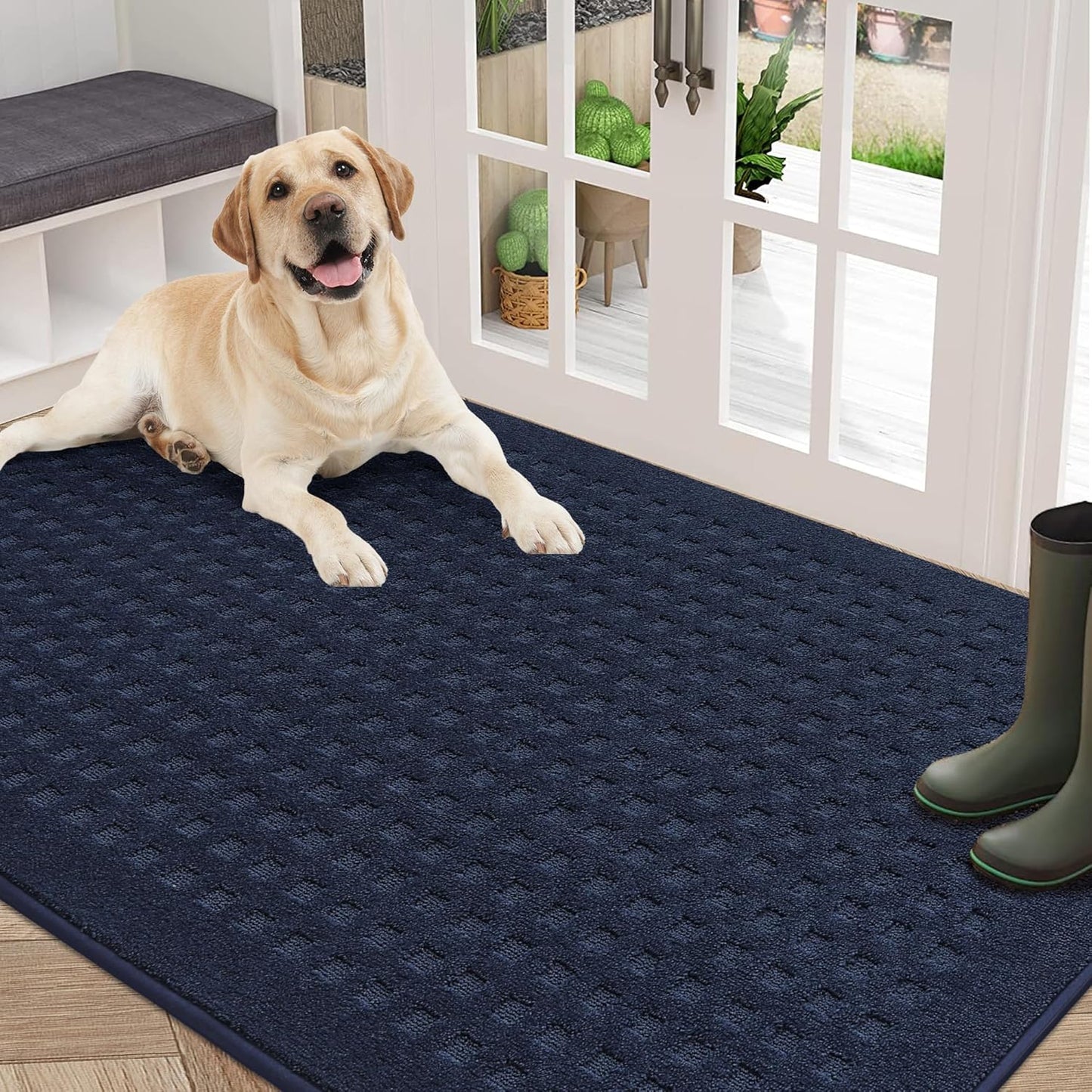 BEQHAUSE Dirt Trapper Door Mats 20"x32", Non-Slip Waffle Doormat Indoor Entrance Low-Profile, Dirt Resist and Absorbent Entryway Rugs Washable Inside Welcome Floor Mat for Front Back Door, Beige