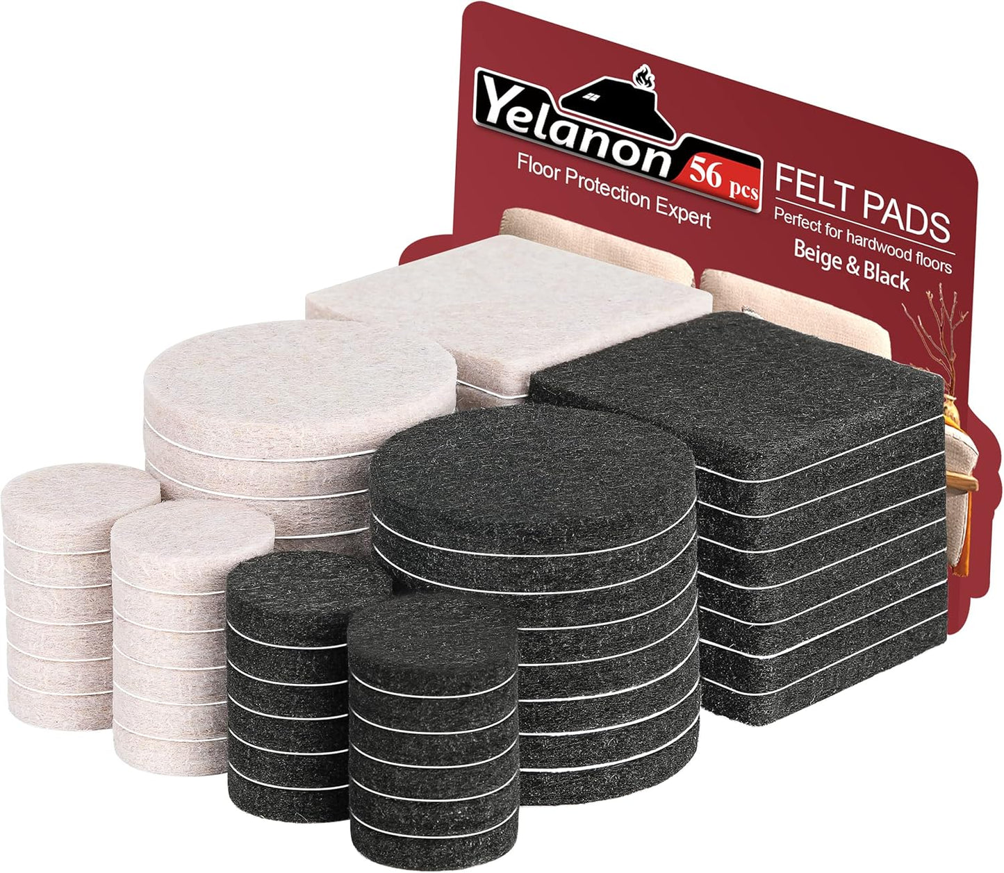 Yelanon Felt Furniture Pads for Hardwood Floors -36 Pcs 2" Premium Floor Protectors for Furniture, Felt Pads for Chair Legs, Black