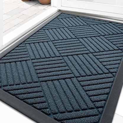 OLANLY Front Door Mat Outside Entrance 29.5x17, Absorbent, Heavy Duty Sturdy Natural Rubber Doormat Indoor Outdoor, Stain and Fade Resistant, Non-Slip Low Profile Floor Mat for Entryway, Grey Diamond