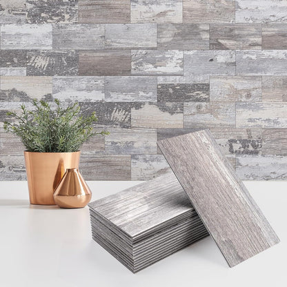 StyloVue 100 Pieces Peel and Stick Backsplash for Kitchen, 3" x 6" PVC Subway Tile, Glossy White with Dark Gray Grout, Self Adhesive Stick on Wall Tiles for Kitchen, Bathroom, Fireplace, RV