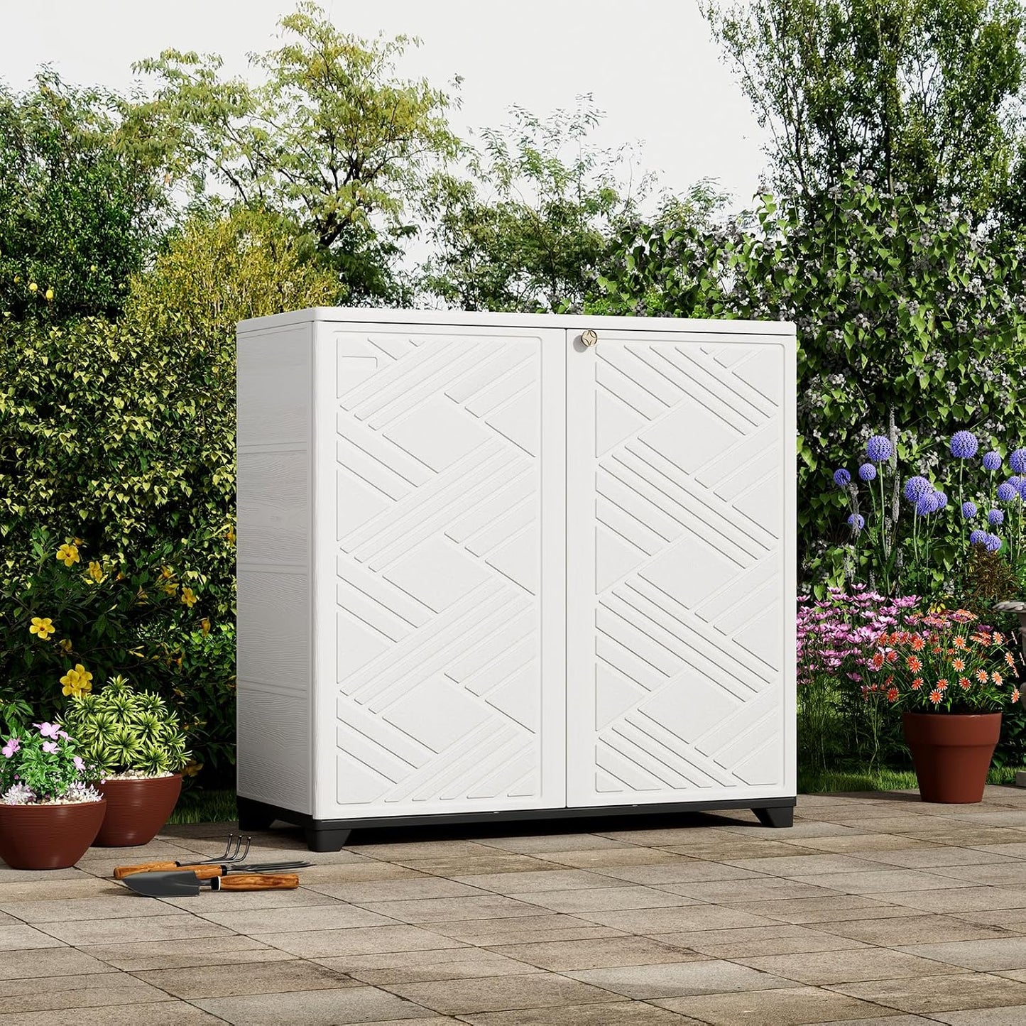 ZZM Indoor/Outdoor Storage Cabinet Waterproof, 34"x15"x34" Plastic Outdoor Storage Box for Garden Balcony Bathroom, All Weather Outdoor Storage Clearance, DIY Usage, with 2 Shelf (Black)