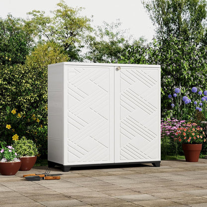 ZZM Indoor/Outdoor Storage Cabinet Waterproof, 34"x15"x34" Plastic Outdoor Storage Box for Garden Balcony Bathroom, All Weather Outdoor Storage Clearance, DIY Usage, with 2 Shelf (Black)