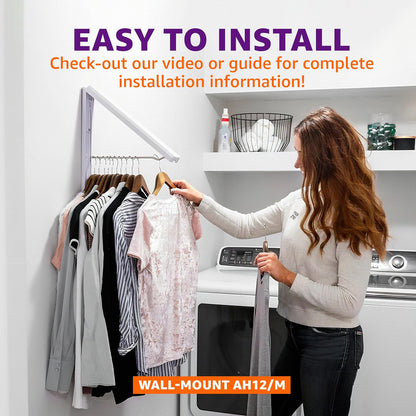 InstaHanger Clothes Drying Rack - Wall Mounted Laundry Drying Rack for Small Spaces - Wall-Mounted Clothes Racks Holds Up to 60 lbs - Space Saving Collapsible Laundry Hanger for Storage
