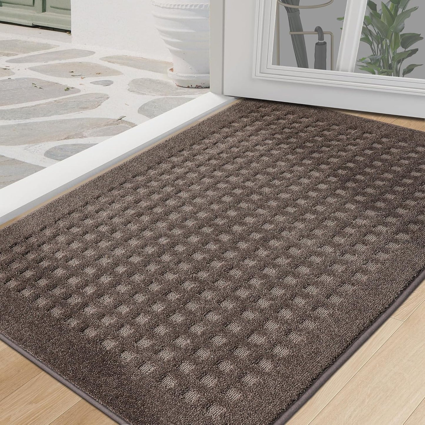 BEQHAUSE Dirt Trapper Door Mats 20"x32", Non-Slip Waffle Doormat Indoor Entrance Low-Profile, Dirt Resist and Absorbent Entryway Rugs Washable Inside Welcome Floor Mat for Front Back Door, Beige