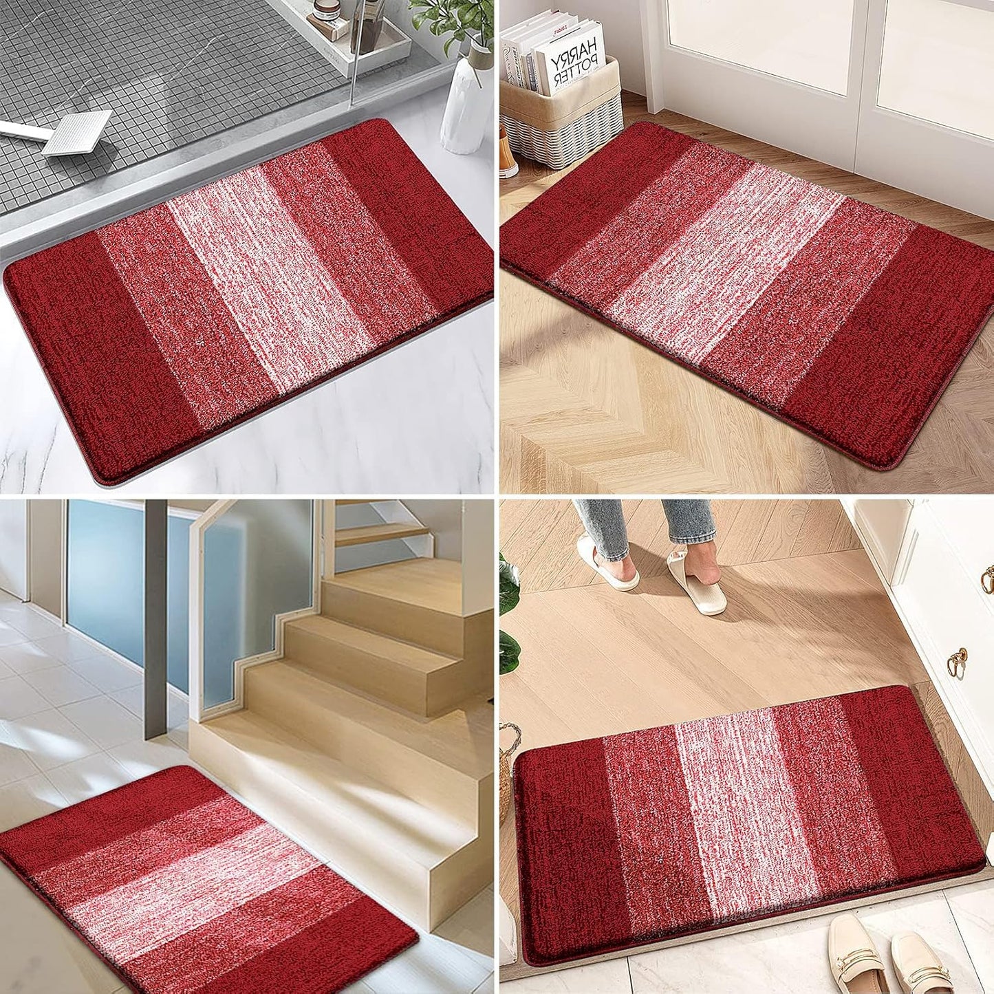 Kitinjoy Indoor Outdoor Door Mat, 32x20 Non-Slip Absorbent Dirt Trapper, Low-Profile Washable Inside Entrance Front Floor Mat, Sturdy Soft Entry Doormats for Entryway, Grey
