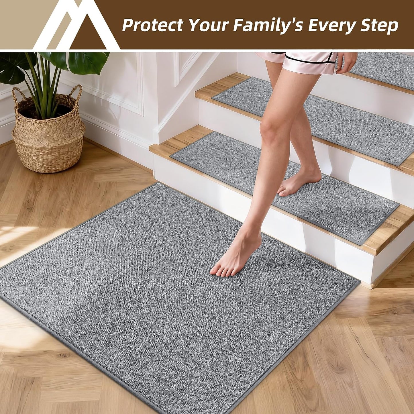 COSY HOMEER Stair Treads Non-Slip Carpet Stair Treads for Wooden Steps, Indoor Stair-Runner Rugs for Kids Elders & Pets 28"x9" (4Pc, Dark Gray)