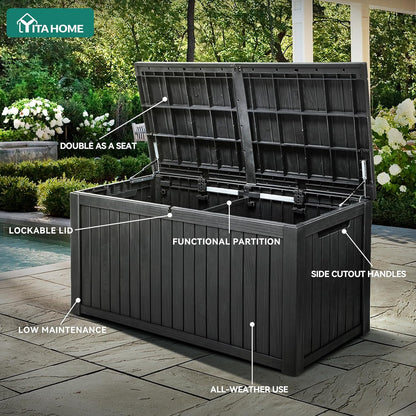 YITAHOME 31 Gallon Outdoor Storage Deck Box | Waterproof Resin Package Delivery and Storage Box with Lockable Lid for Patio Furniture Cushions, Pool Accessories, Garden