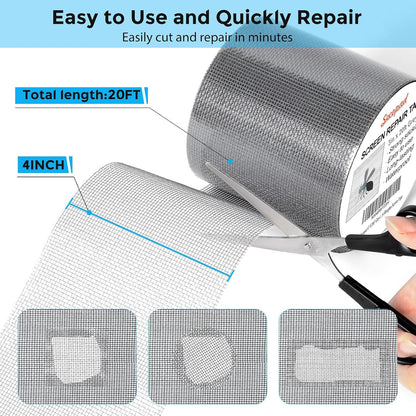 Secopad Grey Window Screen Repair Tape, 2IN X 15FT (180IN) Screen Repair Kit for Windows or Doors, Strong Adhesive Patch Kit Fiberglass Mesh Tape