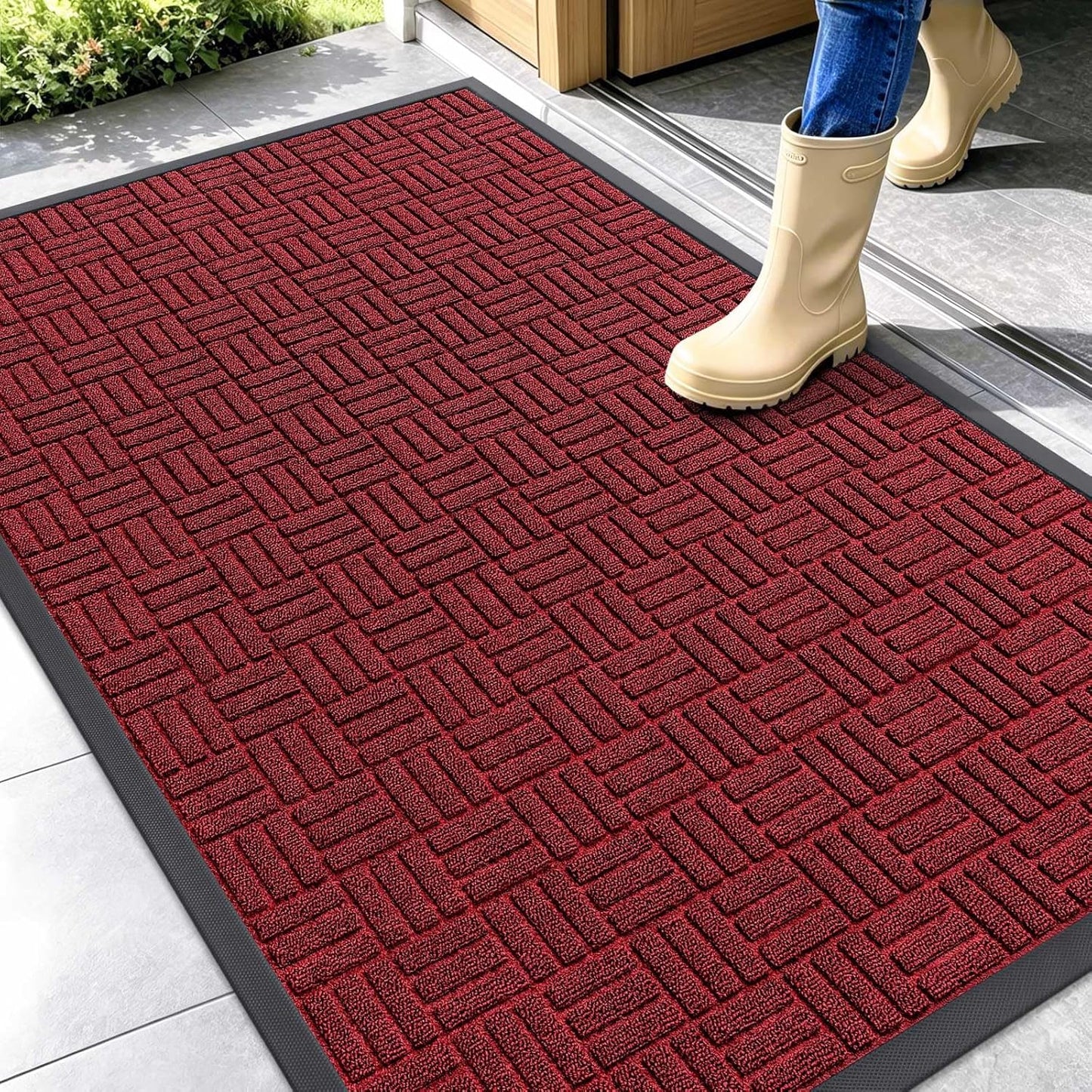 OLANLY Front Door Mat Outside Entrance 29.5x17, Absorbent, Heavy Duty Sturdy Natural Rubber Doormat Indoor Outdoor, Stain and Fade Resistant, Non-Slip Backing Low Profile Floor Mat for Entryway, Grey