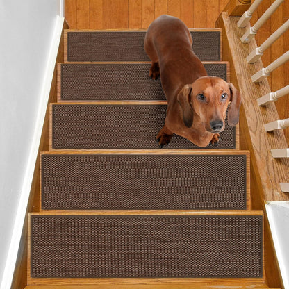 SMILOOL Stair Treads Non Slip for Wooden Steps Indoor 4 Pack 8" X 30" Carpet Stairs Runner for Wood Stairs, Stair Tread Rugs with Reusable Adhesive for Dogs Kids and Elders, Machine Washable, Brown