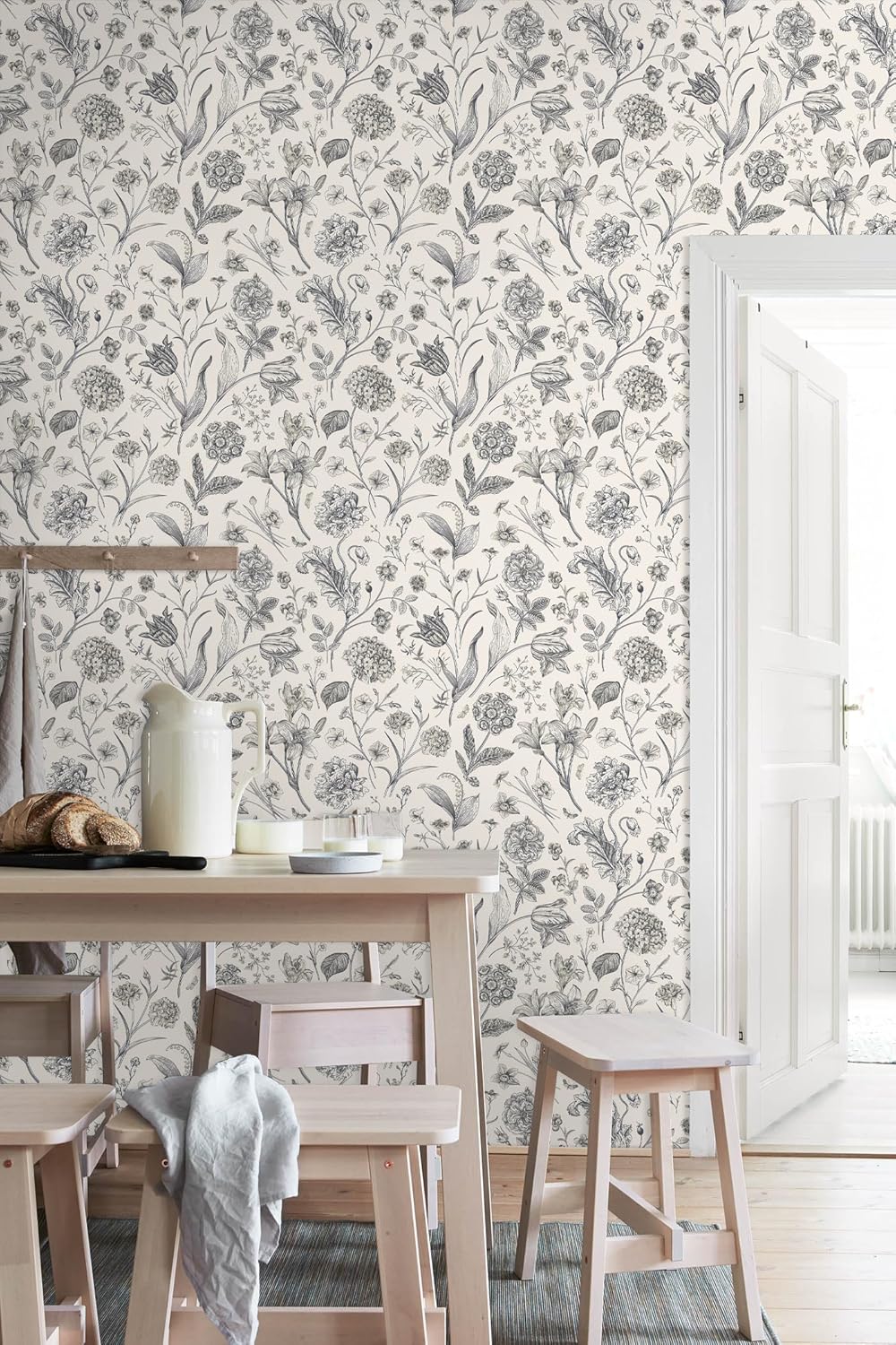 Black and Beige Peel and Stick Wallpaper Botanical Contact Paper 16.9inch x 118.1inch Floral Wall Paper Peel and Stick for Bathroom Bedroom Removable Self Adhesive Wallpaper Decor Vinyl